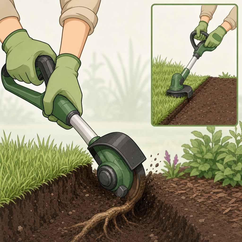 Common mistakes when holding an edge trimmer, digging too deep.