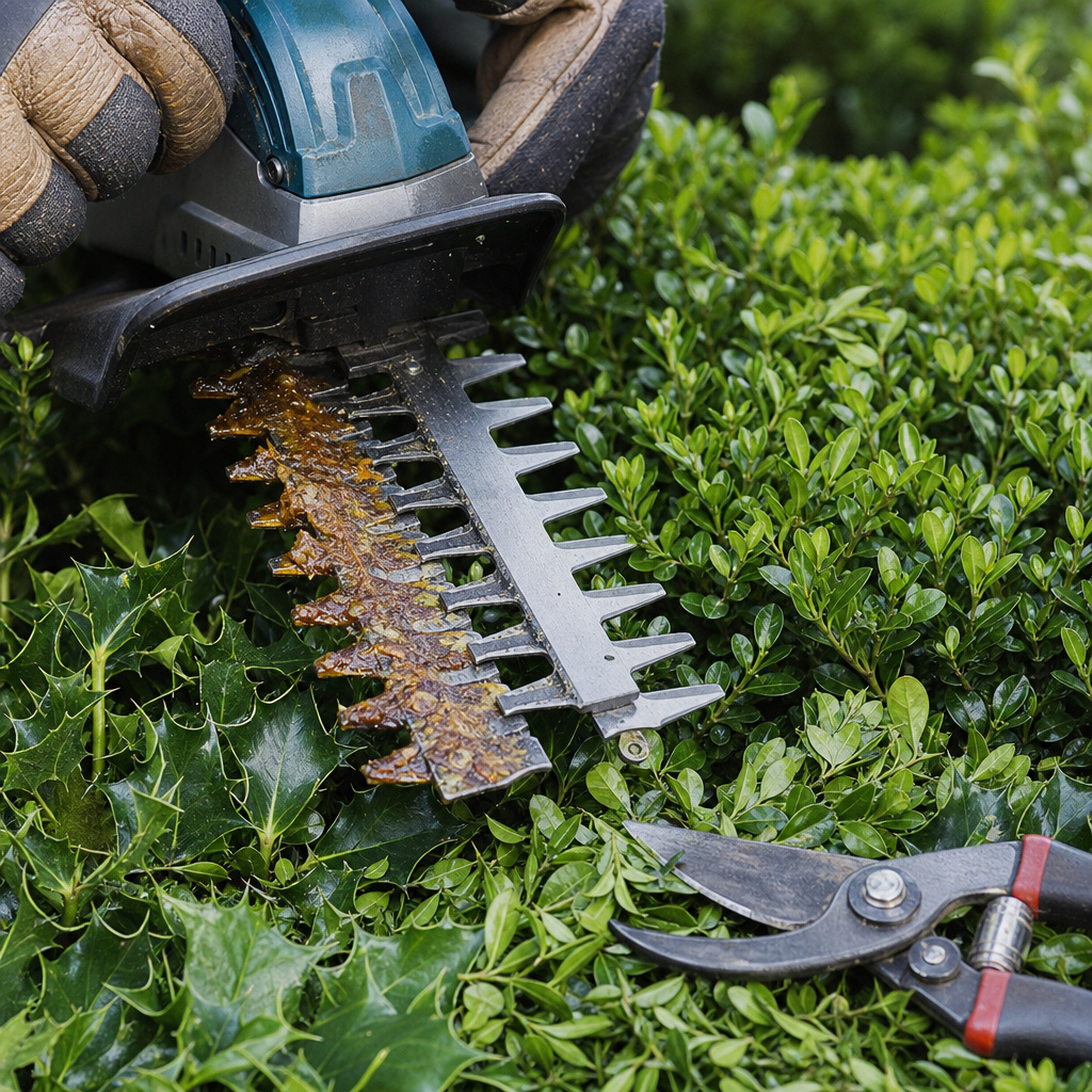 Electric trimmer technique for conifer and broadleaf evergreen bushes.