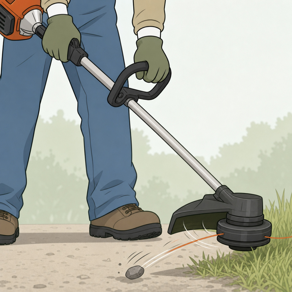 Person wearing safety gear while operating a weed trimmer.