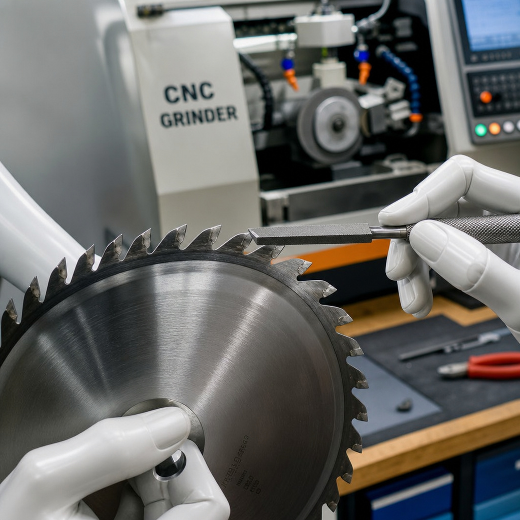 DIY hand sharpening a circular saw blade versus professional CNC grinder