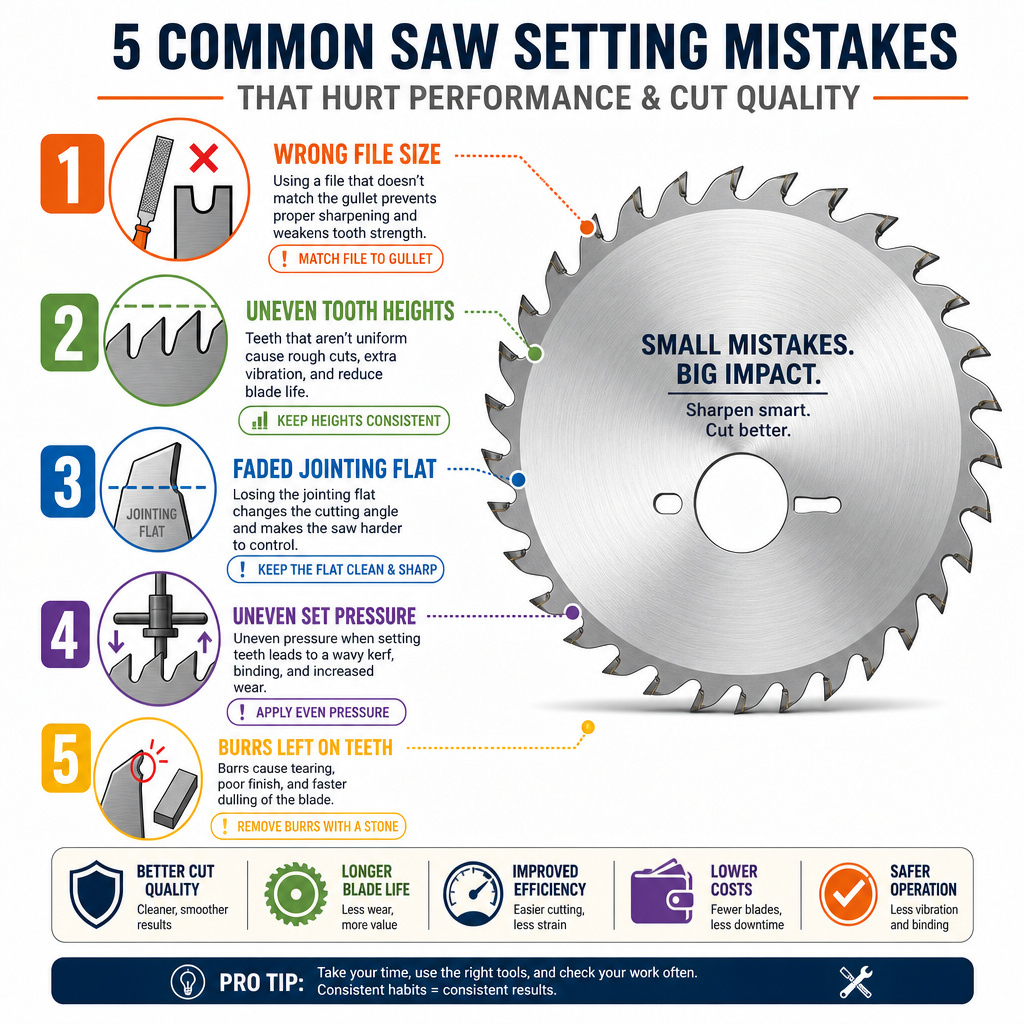 Five common mistakes to avoid when sharpening a saw blade infographic