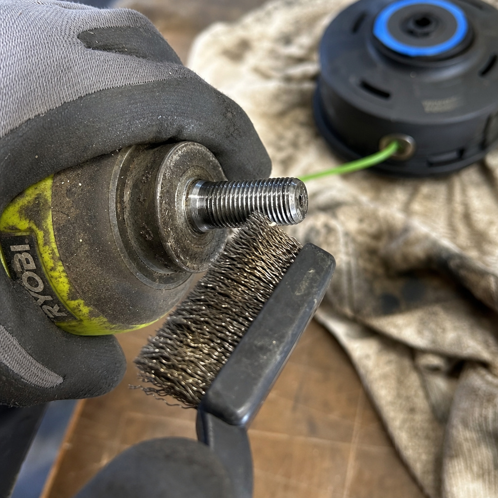 Diagram inspecting Ryobi trimmer gear case seal and oil seal.