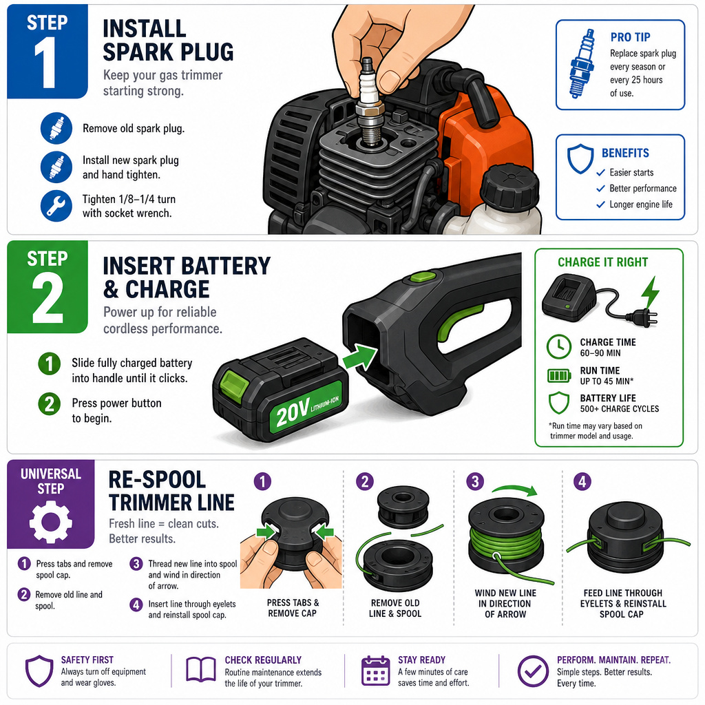 Steps to revive a gas or battery weed trimmer after storage
