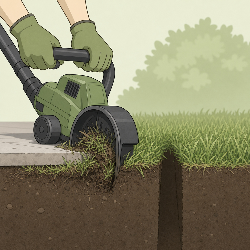 Troubleshooting a bad lawn edge from shallow cut and clogged soil.