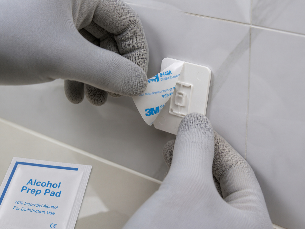 Installing a plastic adhesive anchor on ceramic tile without drilling