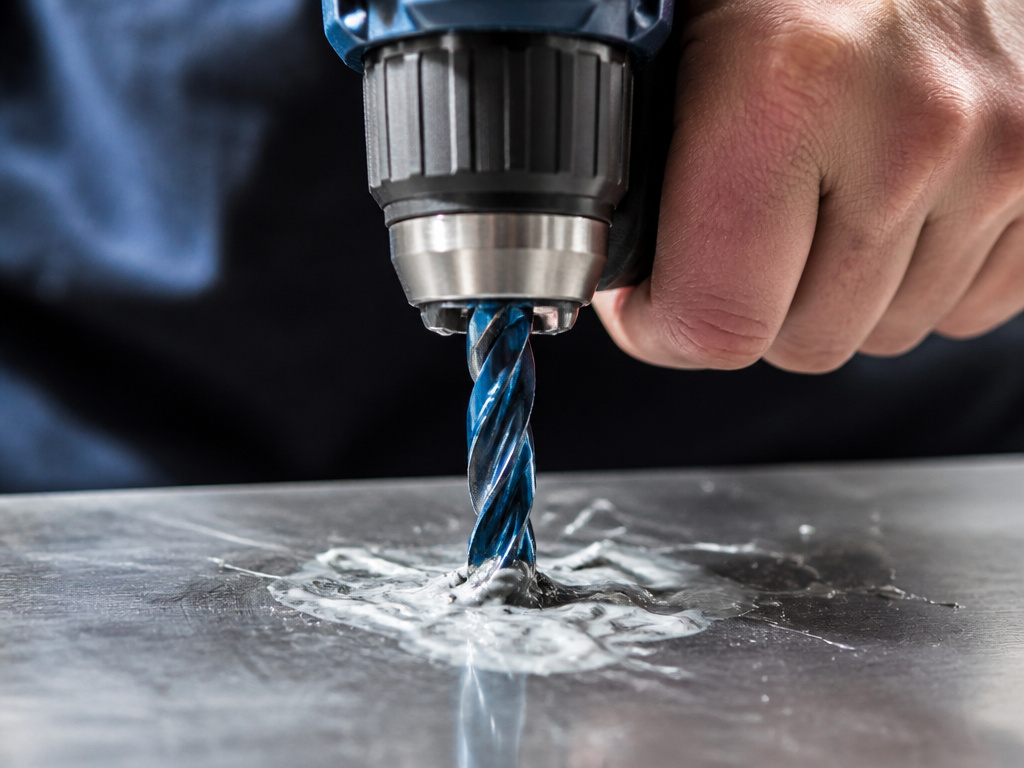 Drilling stainless steel with a cobalt bit and cutting paste to prevent work-hardening.