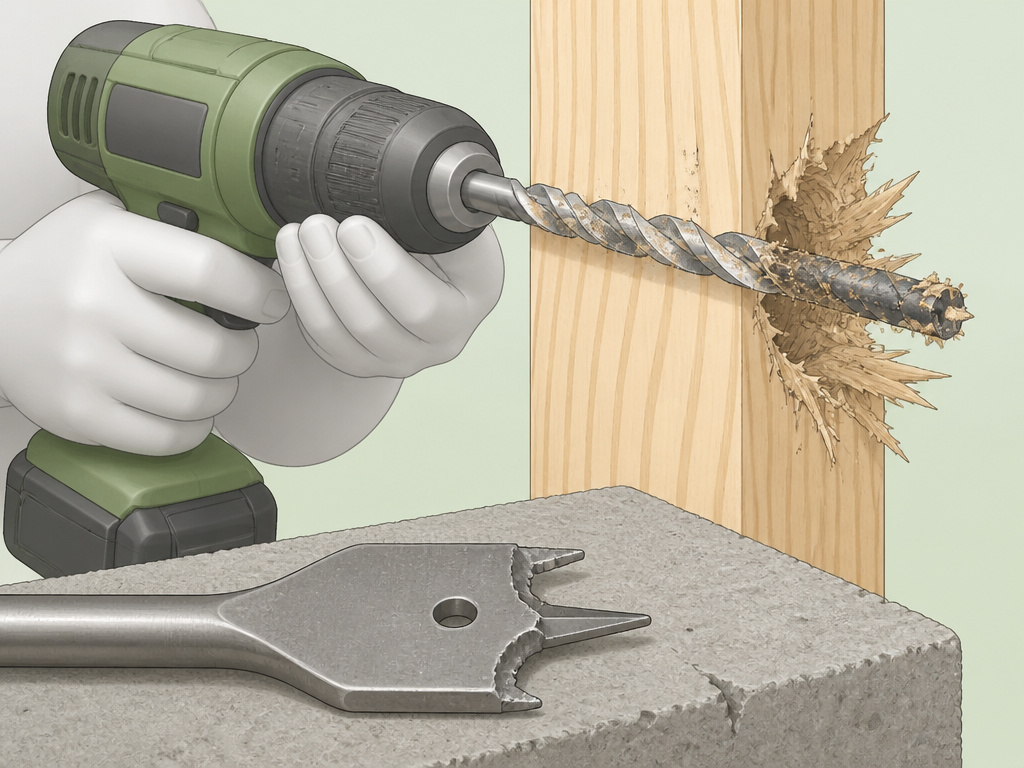 Masonry drill bit tearing wood versus wood bit ruined on concrete