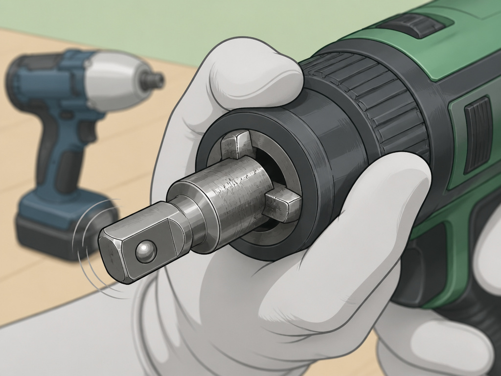 Impact drill chuck failing to grip a socket adapter, causing slippage and damage.