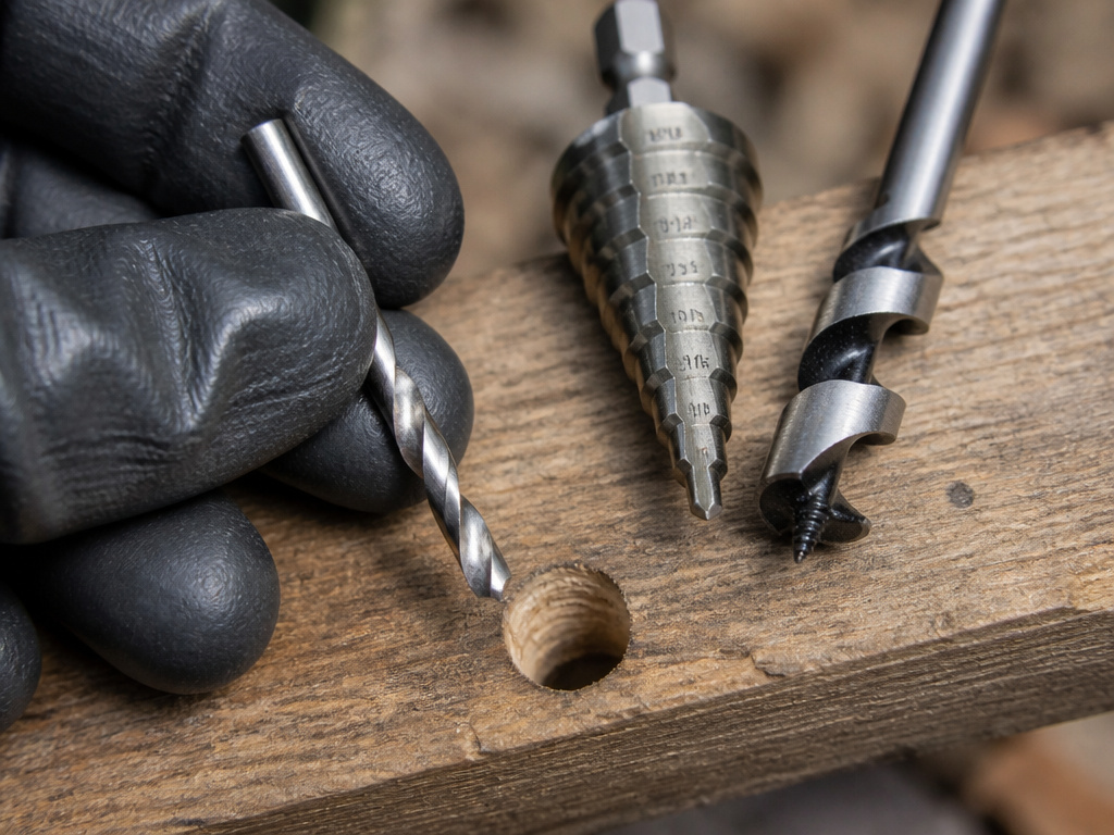Drill bit types for tight-space drilling: short twist, stepped, and auger bits.