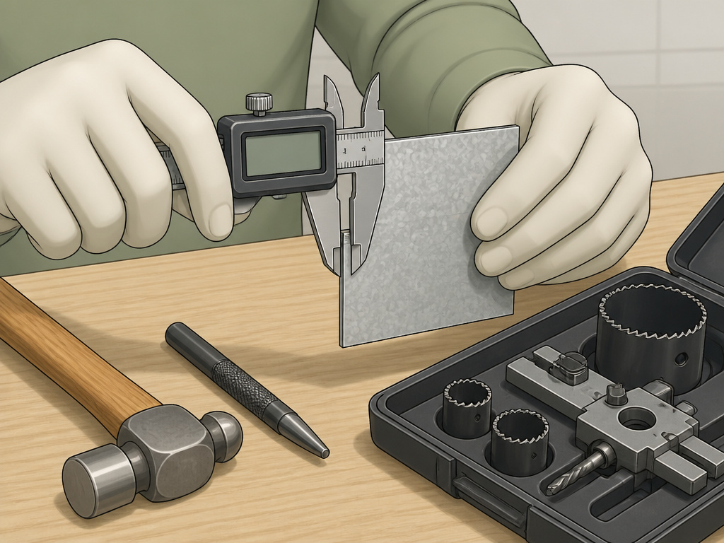 Decision framework for making a hole without a drill, showing material measurement and tool options.