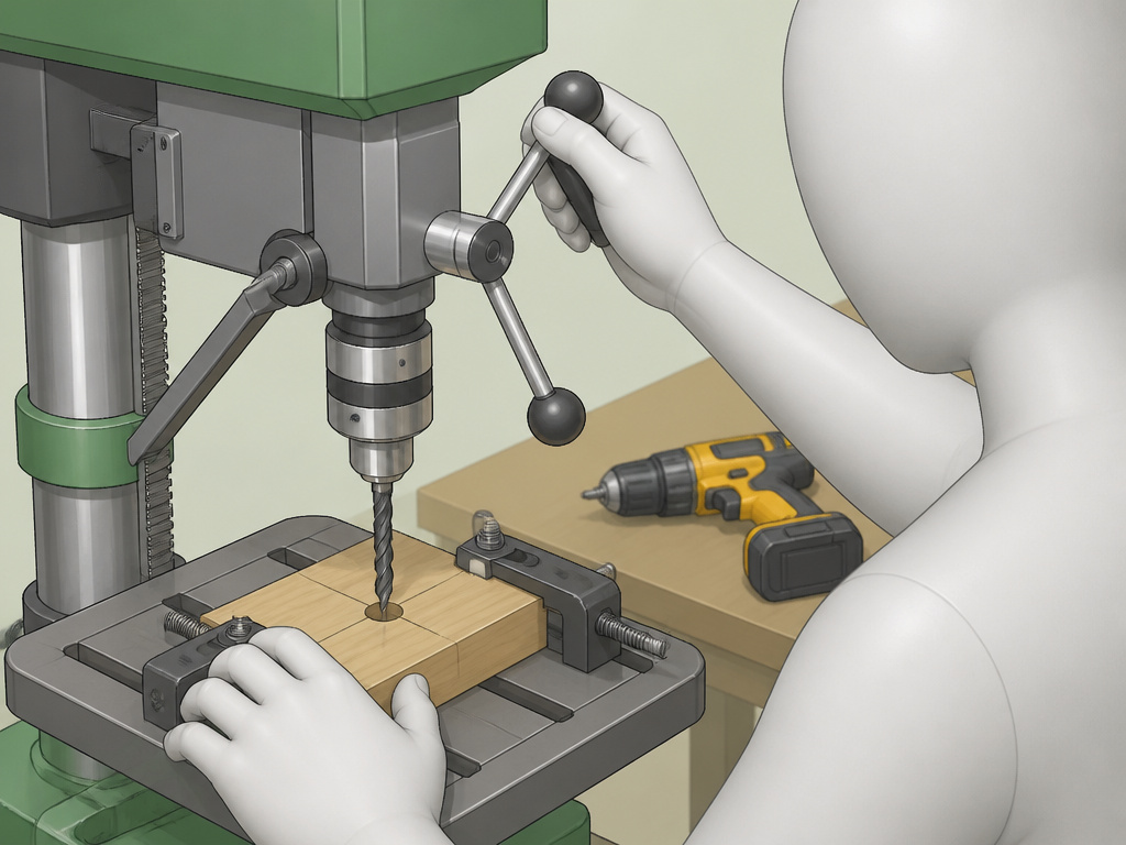 Drill press ensuring precision hole alignment versus a handheld drill.