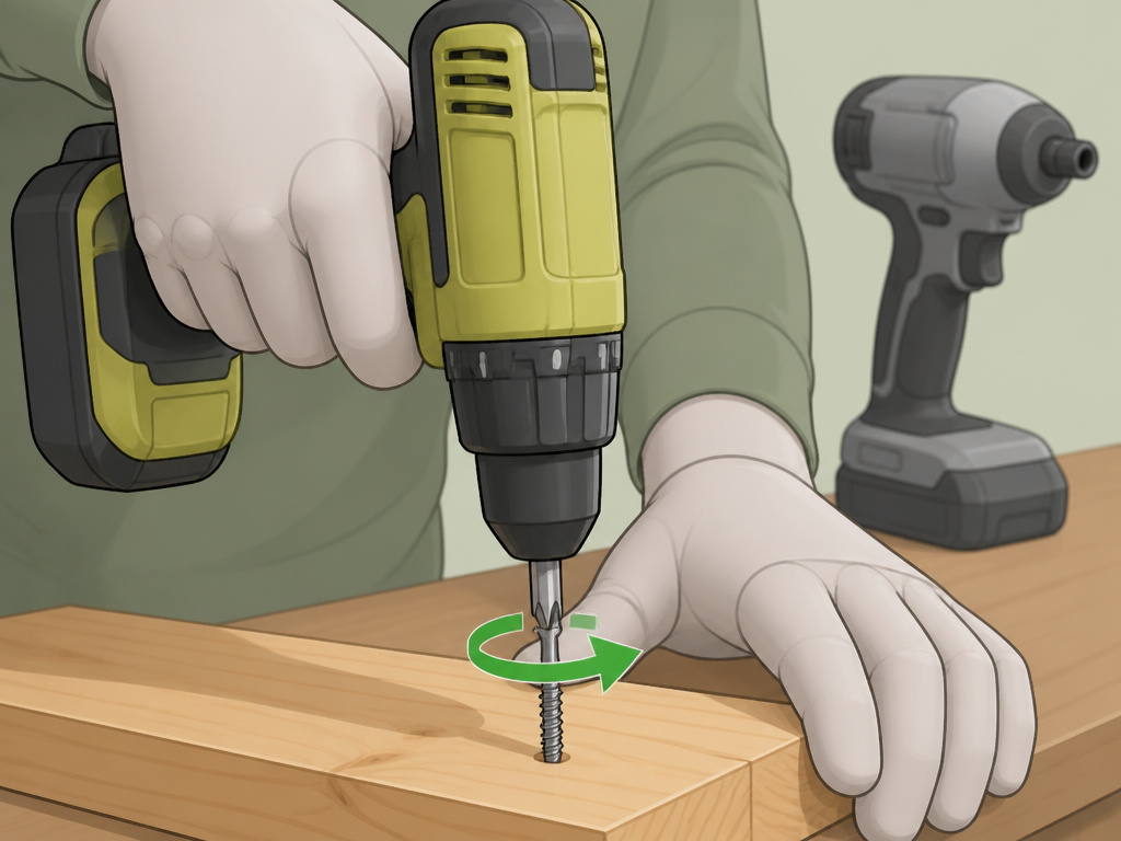 Cartoon comparison of using a drill versus an impact driver for screws.