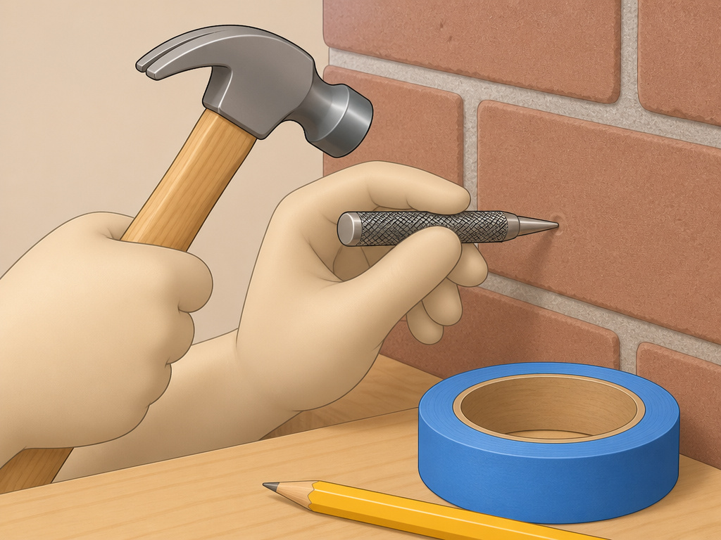 Creating a starting divot in brick with a center punch and hammer.