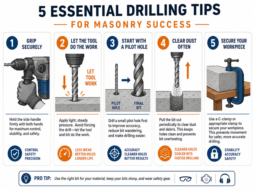 Five essential safety tips for using a hammer drill on masonry