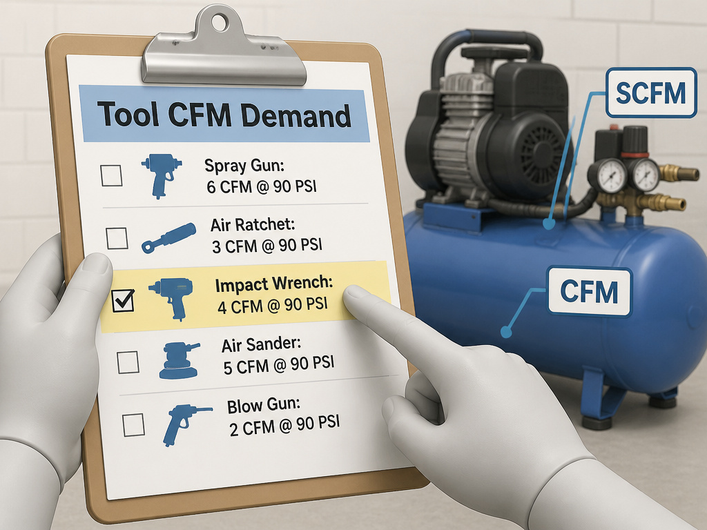 Comparing SCFM and CFM ratings on a compressor buyer's checklist