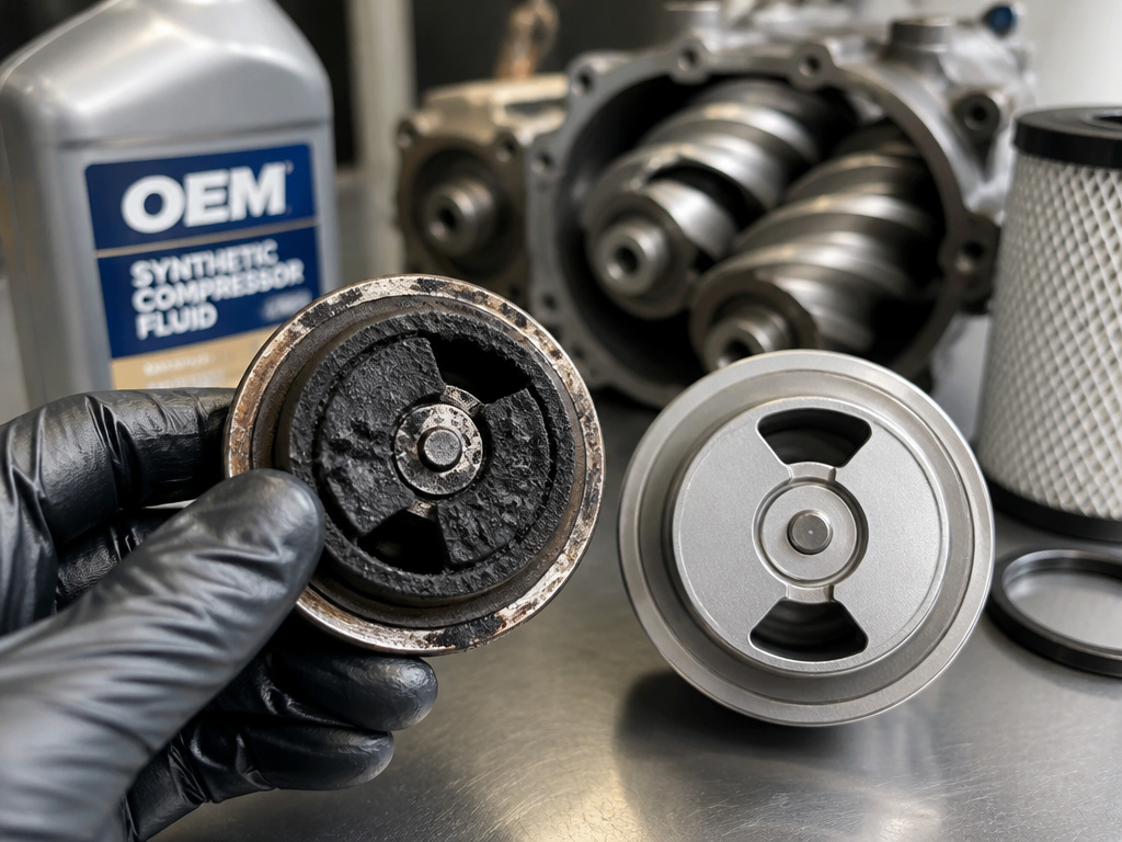 Reciprocating valve carbon buildup versus rotary screw fluid and filter maintenance.