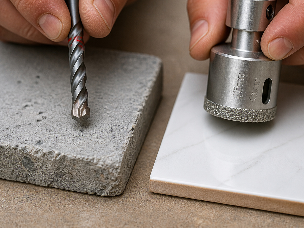 Choosing the correct masonry drill bit for concrete versus tile materials.