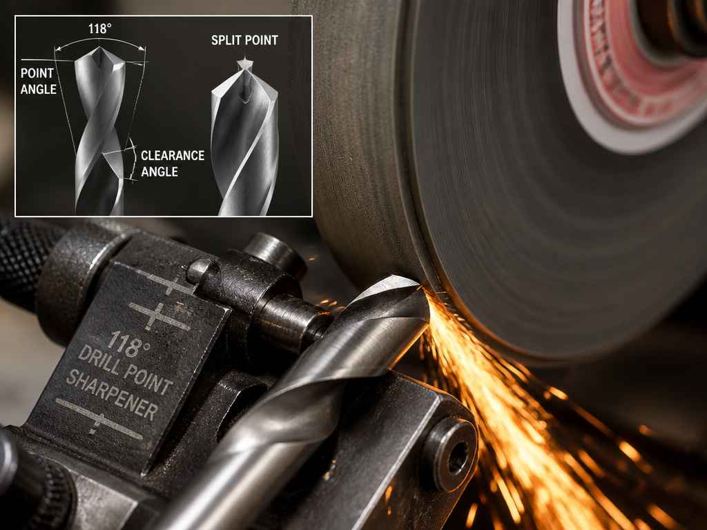 Drill bit point angles and clearance explained during grinder sharpening