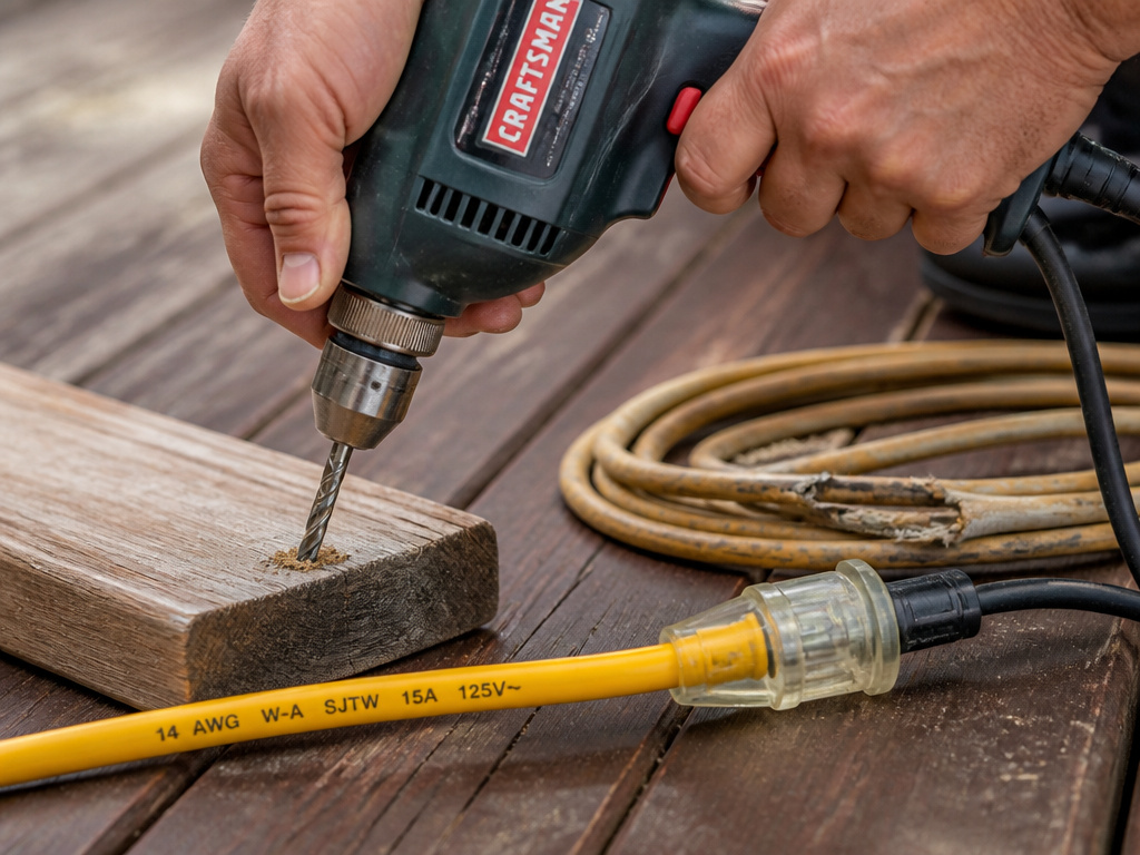 Proper heavy-gauge extension cord for a Craftsman drill power and safety.