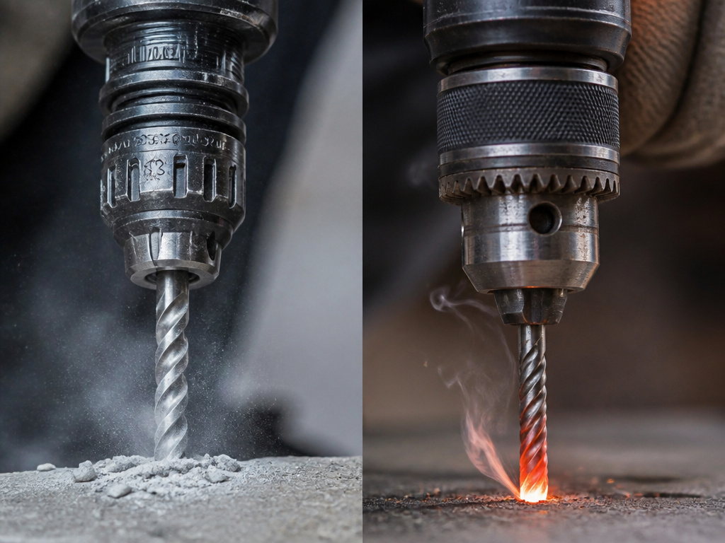 Comparison of an SDS chuck mechanism versus a standard hammer drill chuck