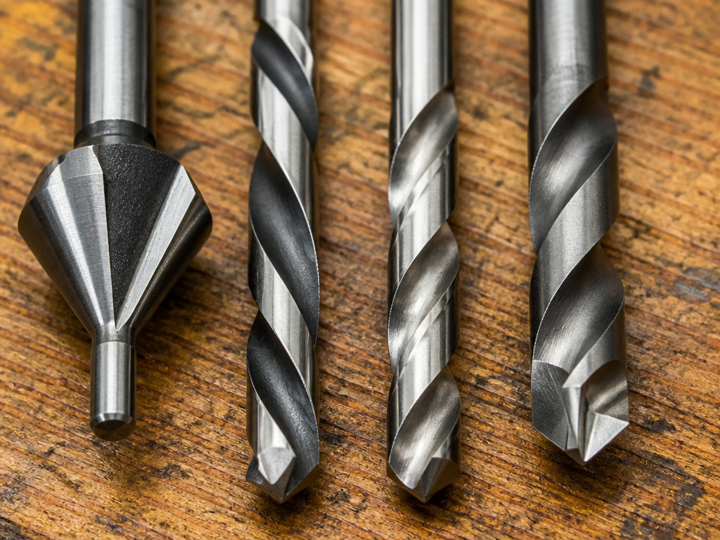 Specialized drill bits: countersink, left-handed, jobber, and split point.