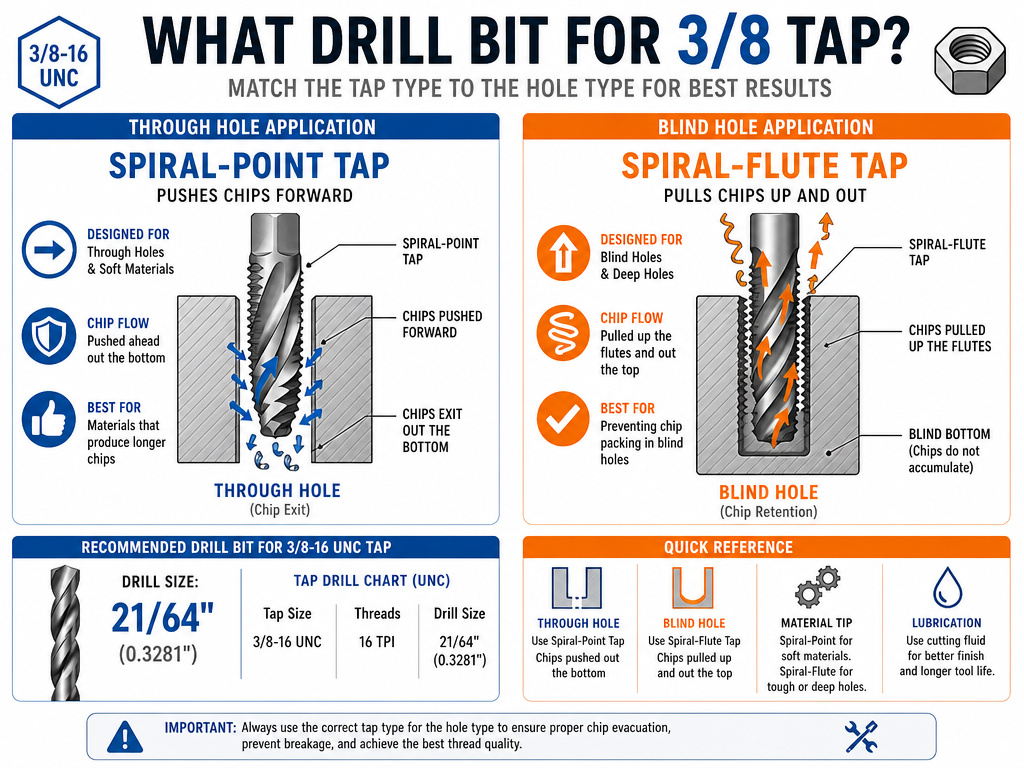 Spiral-point versus spiral-flute tap comparison for through-holes and blind holes.