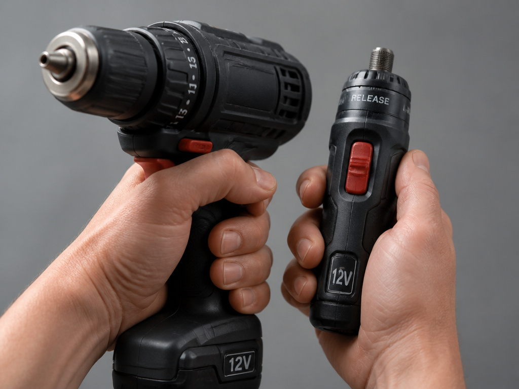 12V compact drill driver versus modular screwdriver comparison close-up