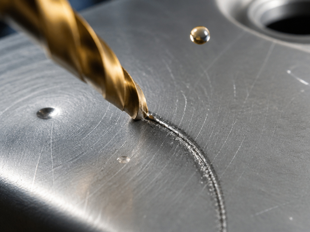 Drill bit skating on stainless steel due to missing center punch and oil.