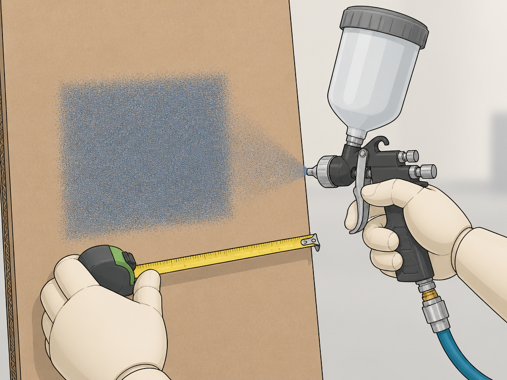 Testing spray gun pattern on cardboard before painting a project.