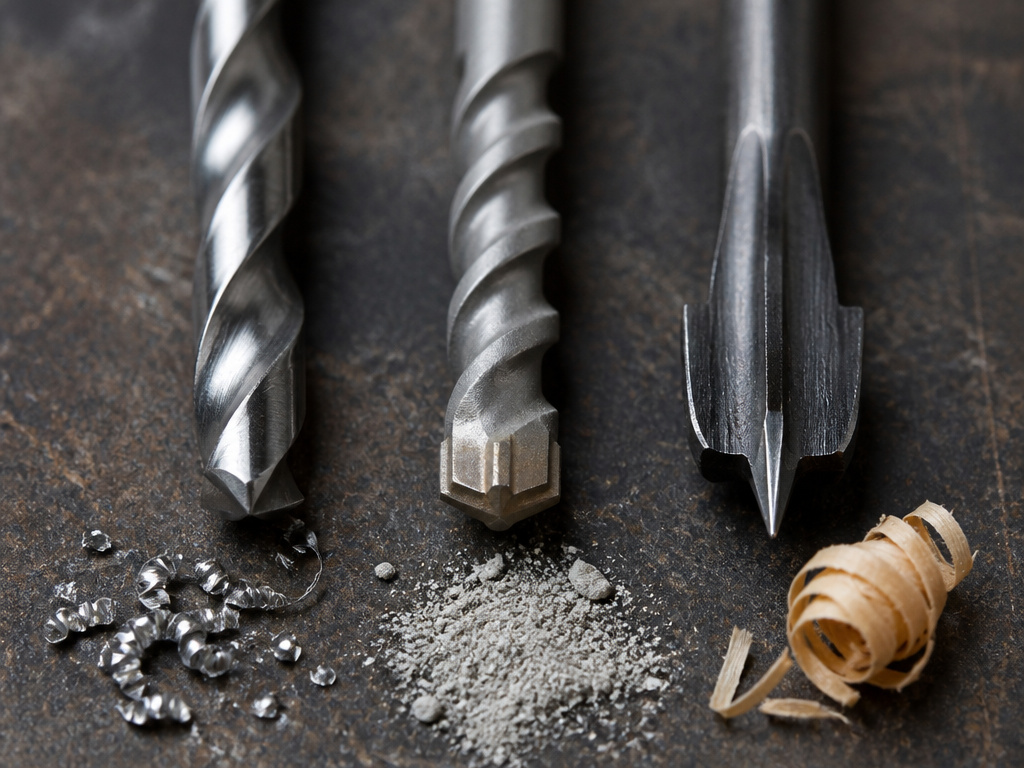 Three major drill bit types for metal, masonry, and wood compared closely.