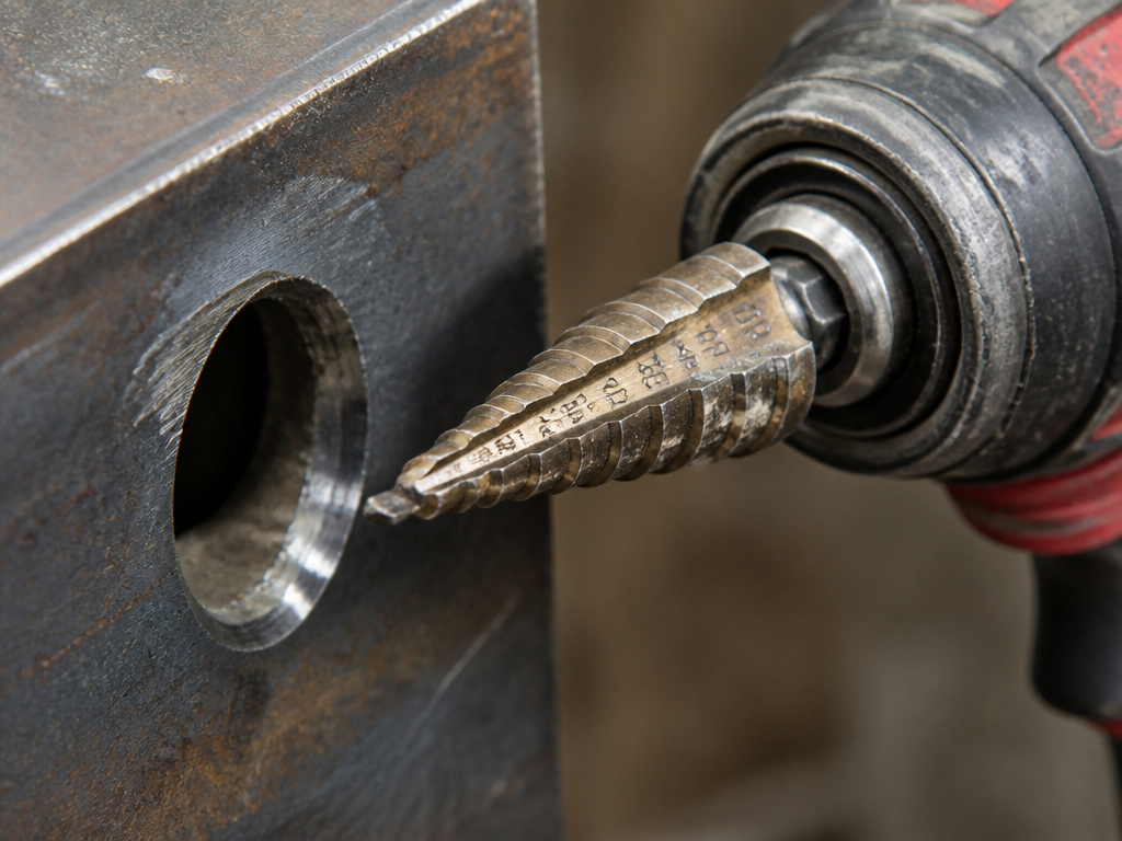 Worn step bit damaged by impact driver and drilling thick metal.