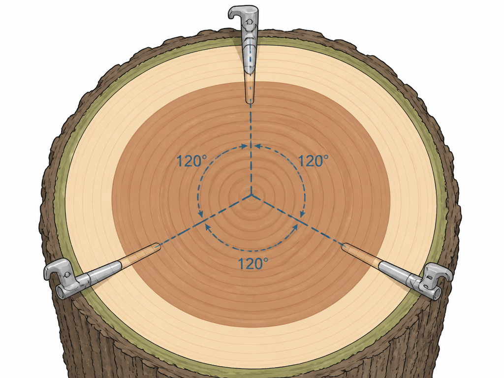 Diagram of proper maple tap spacing and depth based on tree trunk diameter.