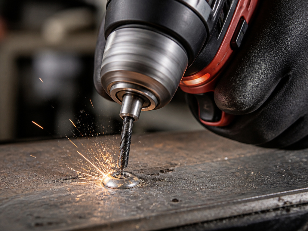 Speed out drill bit creating sparks and dust from high RPM extraction mistake.